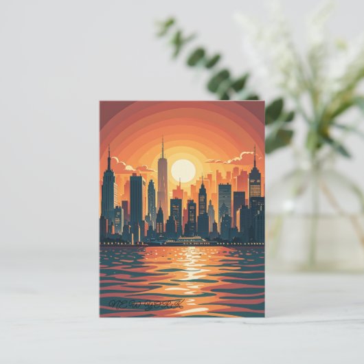 Retro  zonsondergang boven Manhattan Briefkaart (Staand voorkant)
