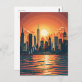 Retro  zonsondergang boven Manhattan Briefkaart (Voorkant / Achterkant)