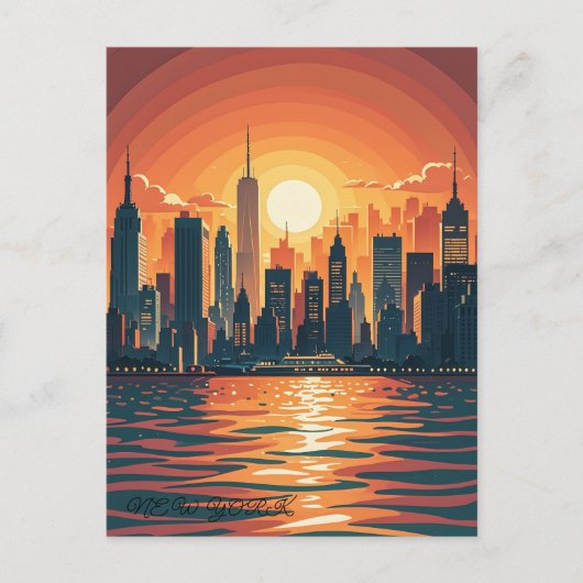 Retro  zonsondergang boven Manhattan Briefkaart (Voorkant)