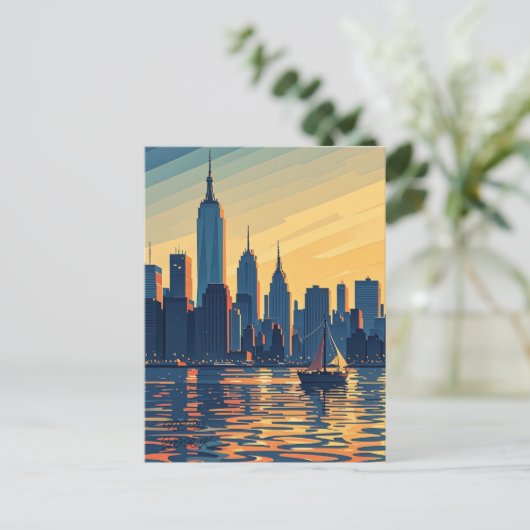 Retro  zonsondergang boven Manhattan Briefkaart (Staand voorkant)