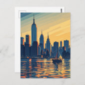 Retro  zonsondergang boven Manhattan Briefkaart (Voorkant / Achterkant)