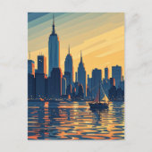 Retro  zonsondergang boven Manhattan Briefkaart (Voorkant)