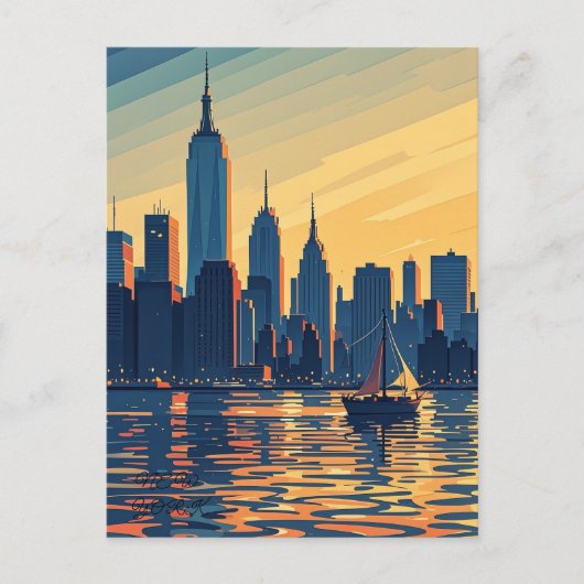 Retro  zonsondergang boven Manhattan Briefkaart (Voorkant)