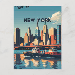 Retro  zonsondergang boven Manhattan Briefkaart