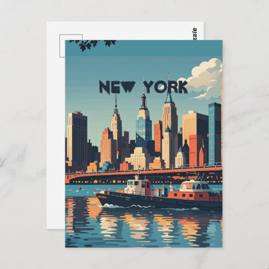 Retro  zonsondergang boven Manhattan Briefkaart (Voorkant / Achterkant)