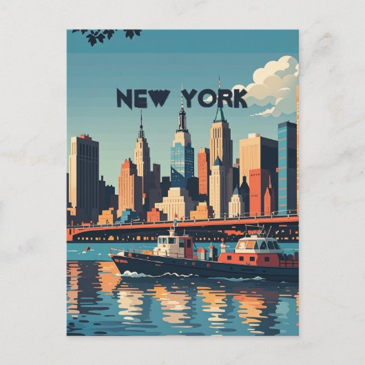 Retro  zonsondergang boven Manhattan Briefkaart (Voorkant)