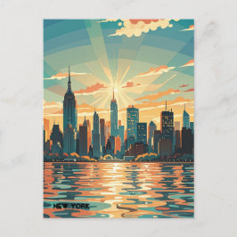 Retro  zonsondergang boven Manhattan Briefkaart