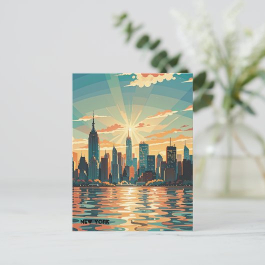 Retro  zonsondergang boven Manhattan Briefkaart (Staand voorkant)