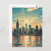 Retro  zonsondergang boven Manhattan Briefkaart (Voorkant / Achterkant)