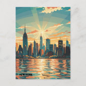 Retro  zonsondergang boven Manhattan Briefkaart (Voorkant)
