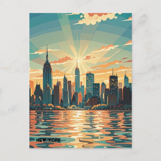 Retro  zonsondergang boven Manhattan Briefkaart (Voorkant)