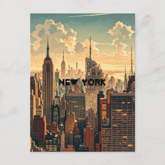 Retro  zonsondergang boven Manhattan Briefkaart