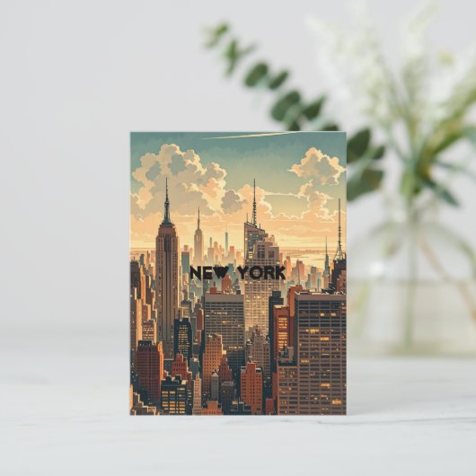 Retro  zonsondergang boven Manhattan Briefkaart (Staand voorkant)