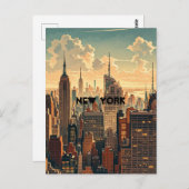 Retro  zonsondergang boven Manhattan Briefkaart (Voorkant / Achterkant)