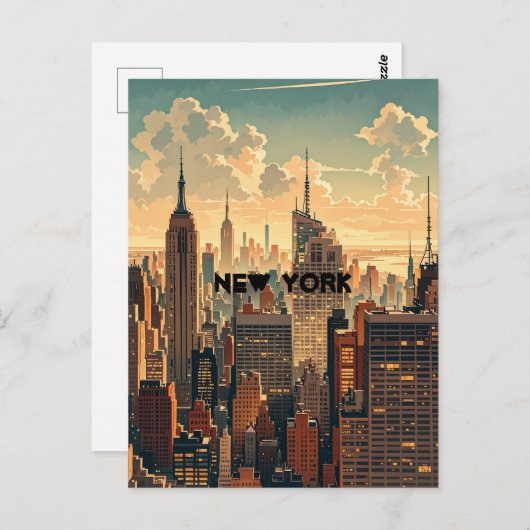 Retro  zonsondergang boven Manhattan Briefkaart (Voorkant / Achterkant)