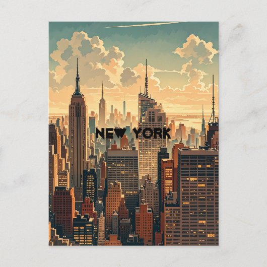 Retro  zonsondergang boven Manhattan Briefkaart (Voorkant)