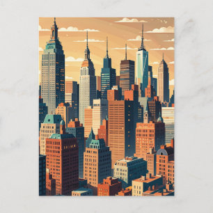 Retro  zonsondergang boven Manhattan Briefkaart