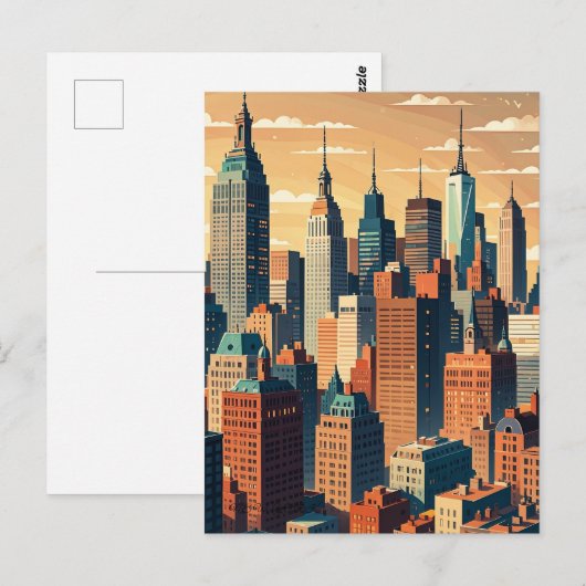 Retro  zonsondergang boven Manhattan Briefkaart (Voorkant / Achterkant)