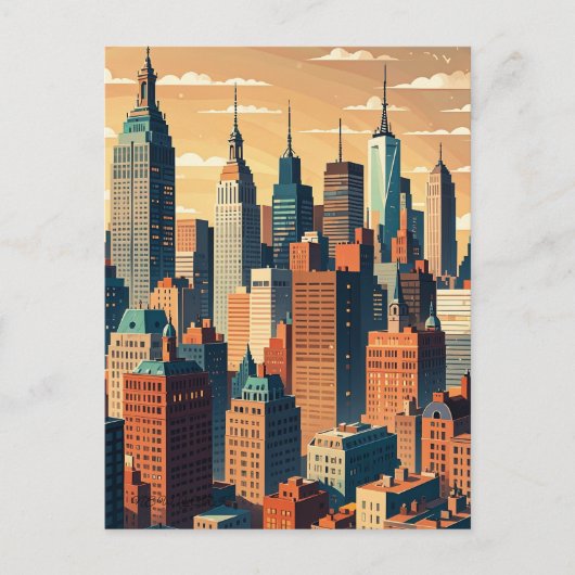 Retro  zonsondergang boven Manhattan Briefkaart (Voorkant)