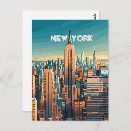 Retro zonsondergang boven Manhattan Briefkaart (Voorkant / Achterkant)