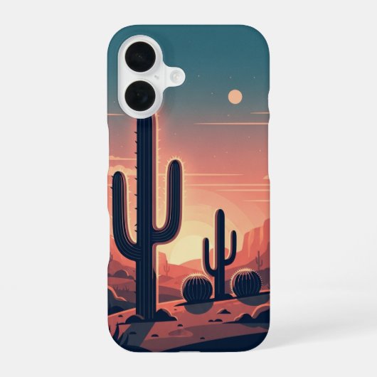 Retro Zonsondergang Cacti iPhone 16 Hoesje (Achterkant)