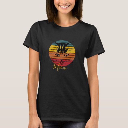 Retro zonsondergang en kat T-shirt (Voorkant)