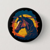 Retro Zonsondergang en Paardenhoofd Ronde Button 5,7 Cm (Voorkant)