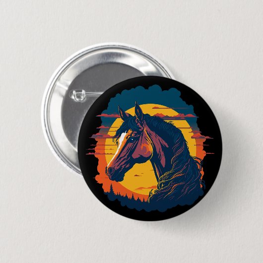 Retro Zonsondergang en Paardenhoofd Ronde Button 5,7 Cm (Voorkant /achterkant)