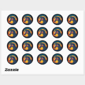 Retro Zonsondergang en Paardenhoofd Ronde Sticker (Vel)