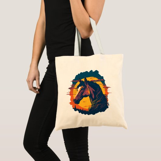 Retro Zonsondergang en Paardenhoofd Tote Bag (Voorkant (product))