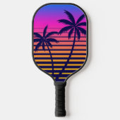 Retro zonsondergang en palmbomen pickleball paddle (Voorkant)