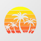 Retro zonsondergang en palmbomen raamsticker (Vel)