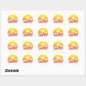 Retro  zonsondergang en palmbomen ronde sticker (Vel)
