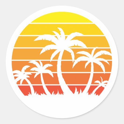Retro  zonsondergang en palmbomen ronde sticker (Voorkant)