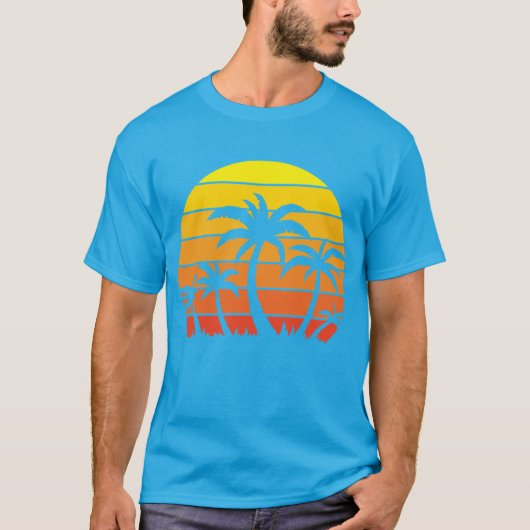 Retro  zonsondergang en palmbomen t-shirt (Voorkant)