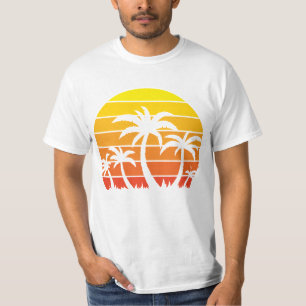 Retro zonsondergang en palmbomen t-shirt