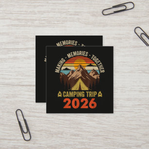Retro Zonsondergang Familie Camping Trip 2026 Vierkante Visitekaartje