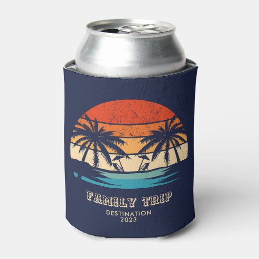 Retro zonsondergang Familiereis Strand Palm Tree M Blikjeskoeler (Blikje Voorkant)