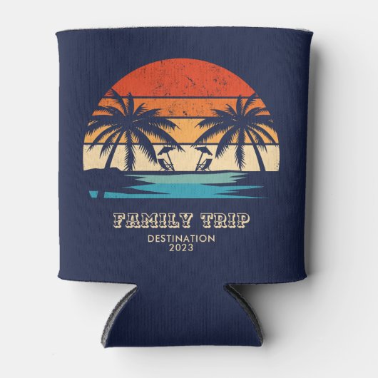 Retro zonsondergang Familiereis Strand Palm Tree M Blikjeskoeler (Voorkant)