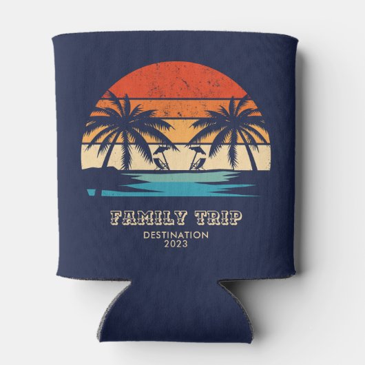 Retro zonsondergang Familiereis Strand Palm Tree M Blikjeskoeler (Achterkant)