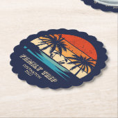 Retro zonsondergang Familiereis Strand Palm Tree M Kartonnen Onderzetters (Gekanteld)