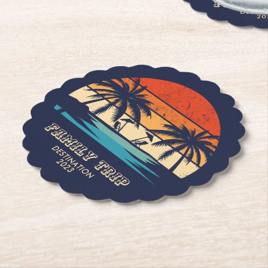 Retro zonsondergang Familiereis Strand Palm Tree M Kartonnen Onderzetters (Gekanteld)