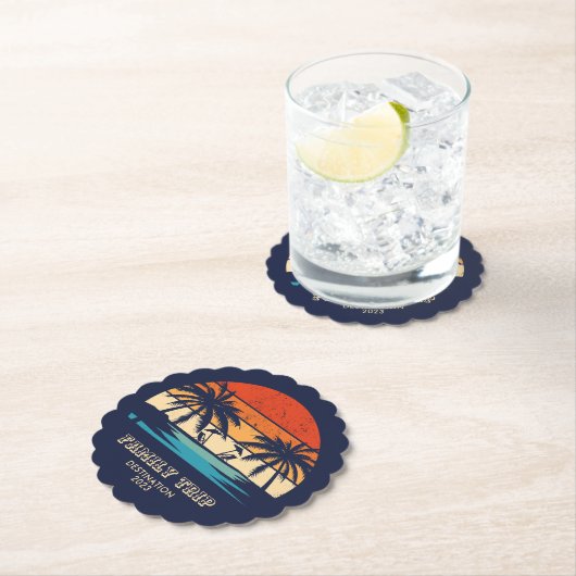 Retro zonsondergang Familiereis Strand Palm Tree M Kartonnen Onderzetters (Insitu)