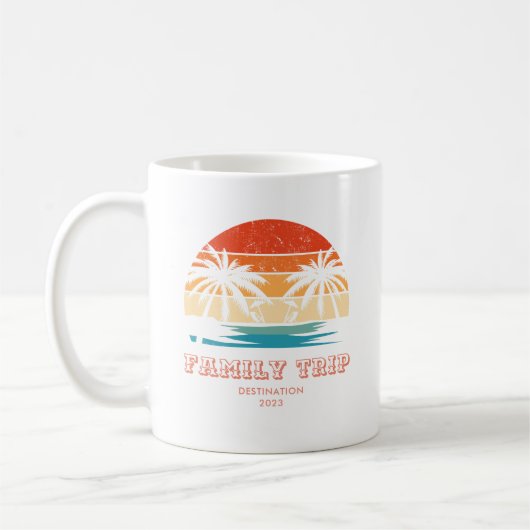 Retro zonsondergang Familiereis Strand Palm Tree M Koffiemok (Links)
