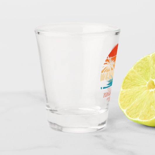 Retro zonsondergang Familiereis Strand Palm Tree M Shot Glas (Links)