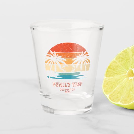 Retro zonsondergang Familiereis Strand Palm Tree M Shot Glas (Voorkant)