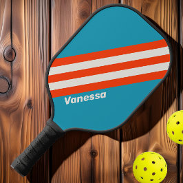 Retro Zonsondergang Getijde Rush Strepen met Naam Pickleball Paddle