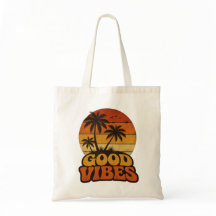 Retro Zonsondergang Goede Vibes Canvas Tassen Tas