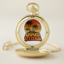Retro Zonsondergang Goede Vibes Vintage Zakhorloge