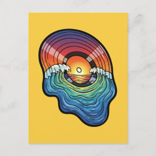 Retro Zonsondergang Golf Vinyl Esthetiek Briefkaart